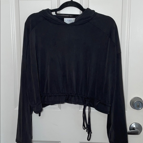 Zara Drawstring Hoodie Crop Top Gray - Picture 8 of 9